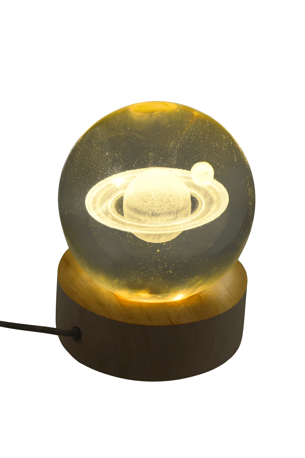 ELITE CASA 3D Saturn Crystal Globe Lamp with ambient glow and wooden base, showcasing enchanting Saturn design.
