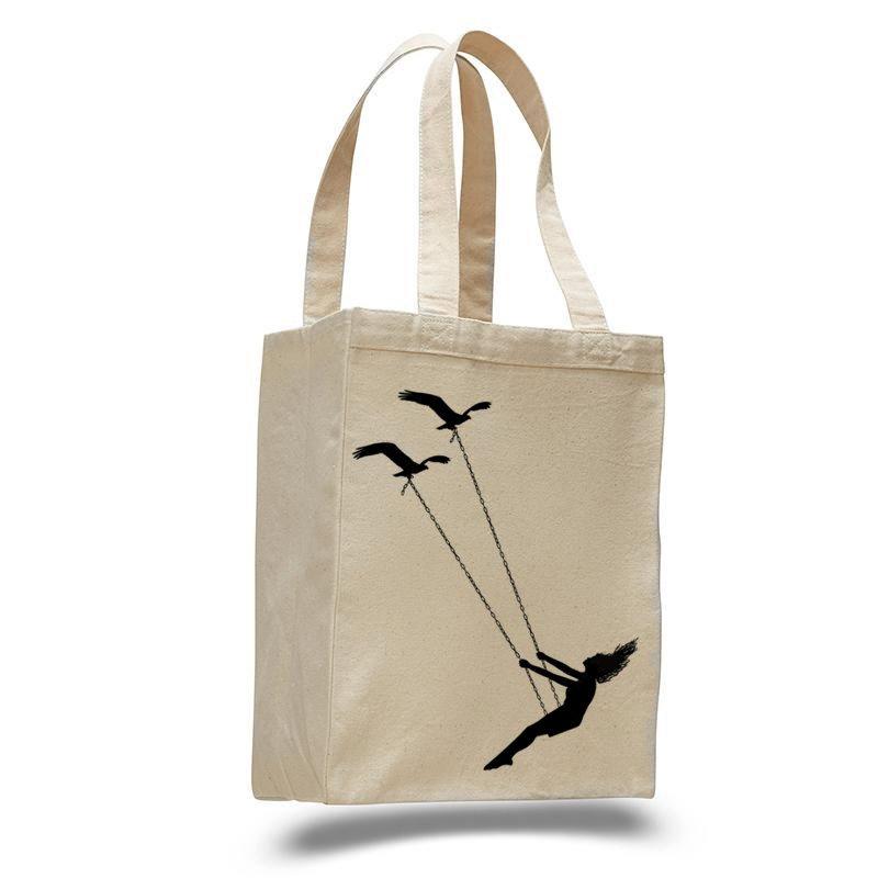 ELITE CASA Flying Bird Swing Cotton Canvas Tote Bag