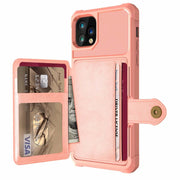 ELITE CASA 360 Magnetic Leather Wallet Armor Case for iPhone in pink color with card slots and cash pocket.