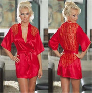ELITE CASA Plus Size Satin Kimono Lingerie Dress