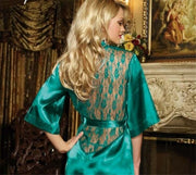 ELITE CASA Plus Size Satin Kimono Lingerie Dress