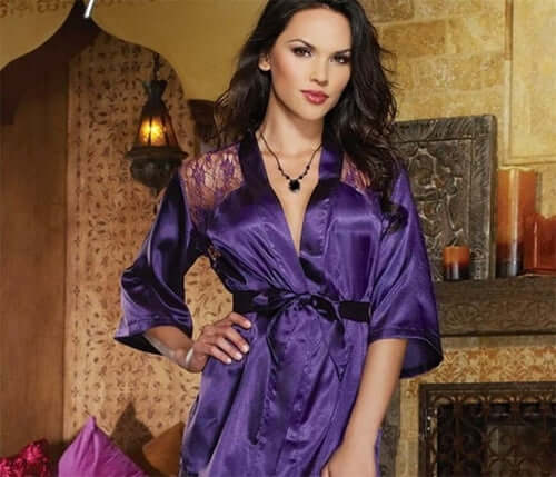 ELITE CASA Plus Size Satin Kimono Lingerie Dress