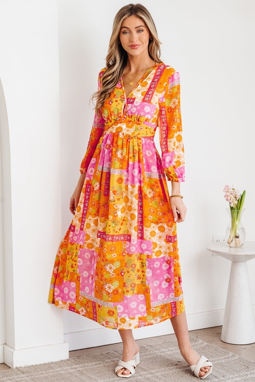 Floral Patchwork Cut-Out Tied Back Maxi Dress - Image 3