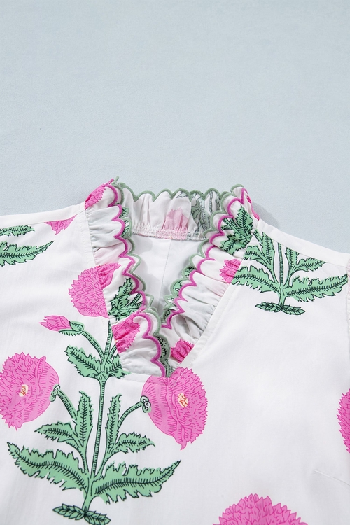 Floral Scalloped Embroidery V-Neck Mini Dress - Image 2