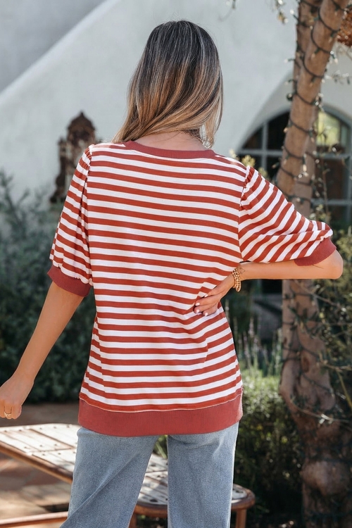 Stripe Short Bubble Sleeve T-Shirt - Image 2