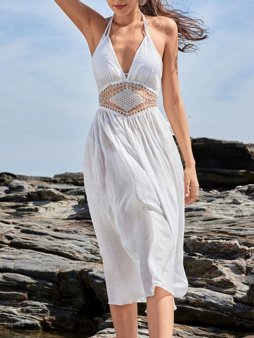 Crochet Waist Halter Sleeveless Cover-Up Dress - Image 3