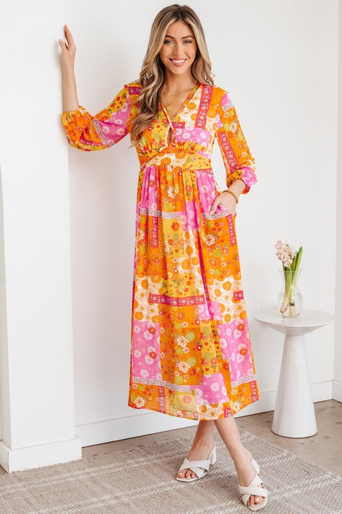 Floral Patchwork Cut-Out Tied Back Maxi Dress - Image 4