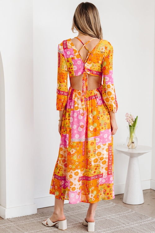 Floral Patchwork Cut-Out Tied Back Maxi Dress - Image 2