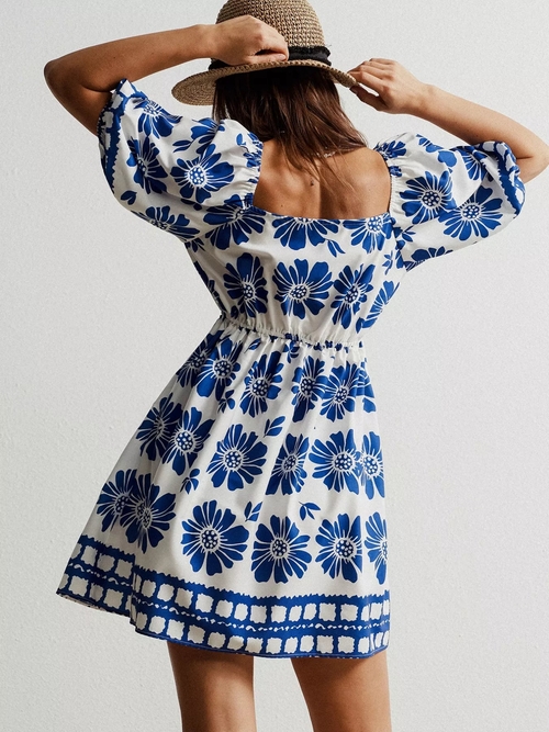 Floral Print Puff Sleeve Mini Dress - Image 3