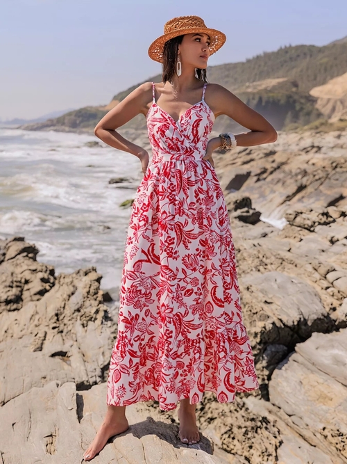 Printed Spaghetti Strap Midi Dress - Image 2