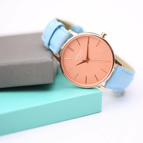 Ladies Architēct Coral - Handwriting Engraving + Light Blue Strap - Image 3