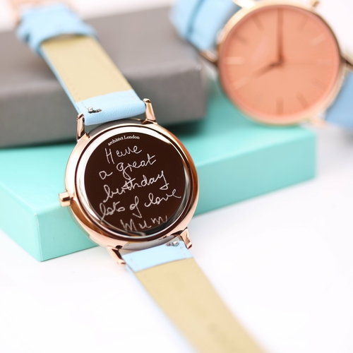 Ladies Architēct Coral - Handwriting Engraving + Light Blue Strap - Image 4