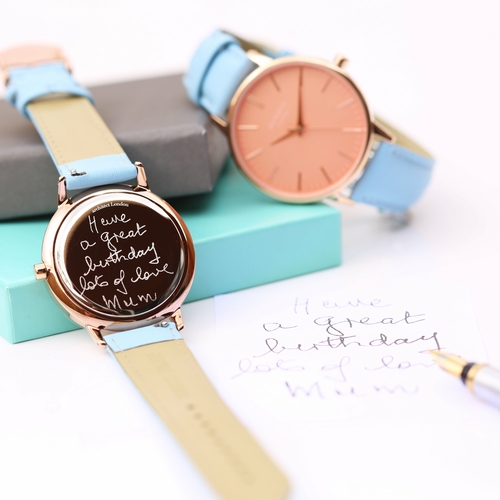 Ladies Architēct Coral - Handwriting Engraving + Light Blue Strap - Image 5