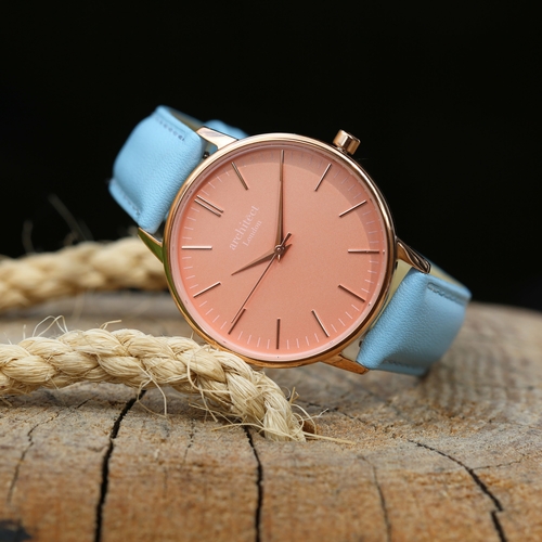 Ladies Architēct Coral - Handwriting Engraving + Light Blue Strap - Image 8