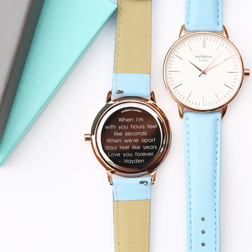 Ladies Architēct Blanc - Modern Font Engraving + Light Blue Strap - Image 2