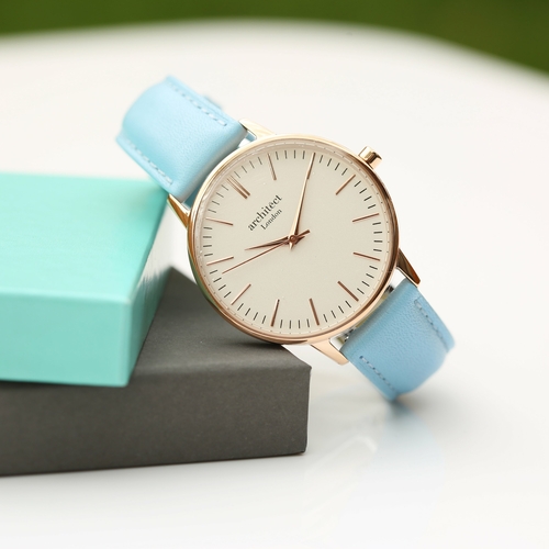 Ladies Architēct Blanc - Modern Font Engraving + Light Blue Strap - Image 5