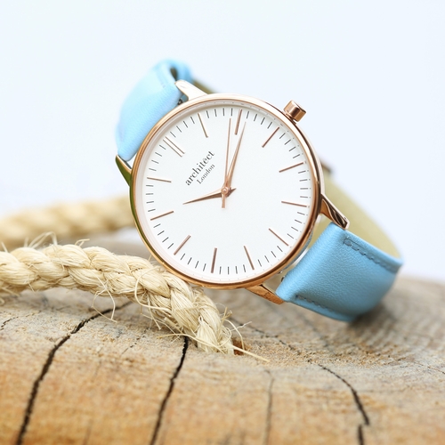 Ladies Architēct Blanc - Modern Font Engraving + Light Blue Strap - Image 6