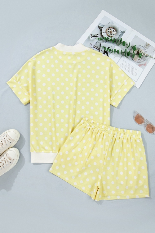 Polka Dot Colorblock Mock Neck & Shorts Set - Image 4