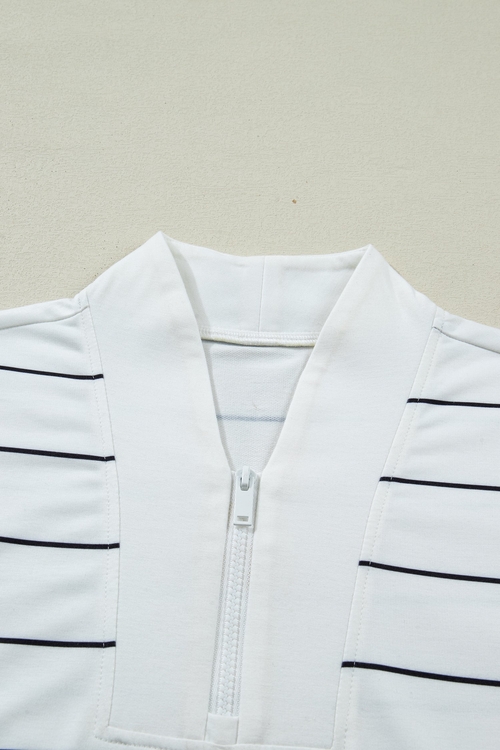 Stripe Colorblock Half Zip V-Neck Sleeveless Top - Image 4