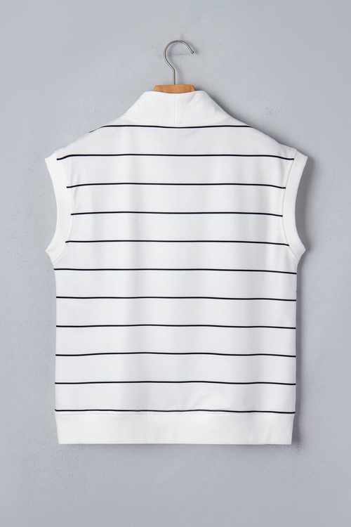 Stripe Colorblock Half Zip V-Neck Sleeveless Top - Image 2