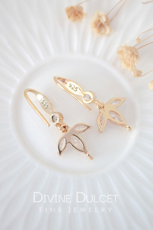 "Bloom" 24 Karats Cubic Zirconia Flower Petals Hook Earrings - Image 2