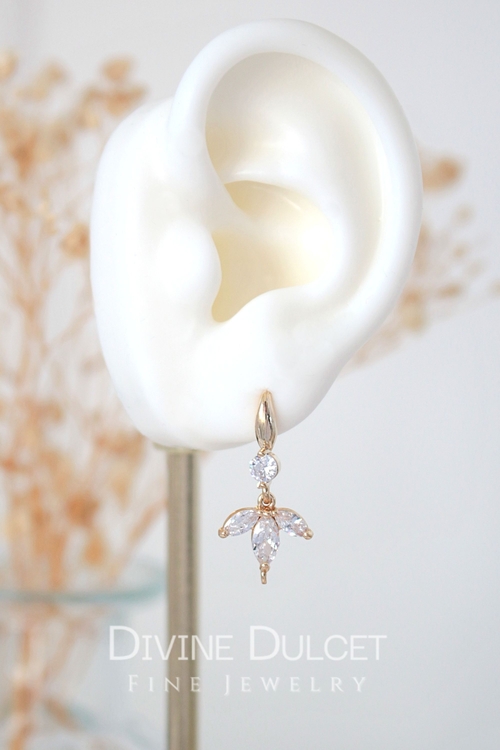 "Bloom" 24 Karats Cubic Zirconia Flower Petals Hook Earrings - Image 3