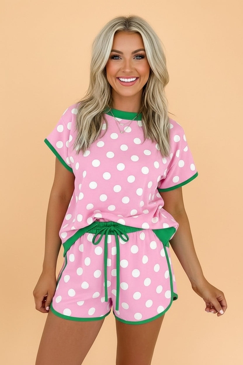 Polka Dot Contrast Trim Top & Short Set - Image 2