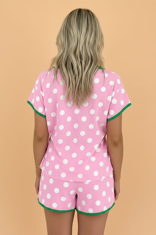 Polka Dot Contrast Trim Top & Short Set - Image 3