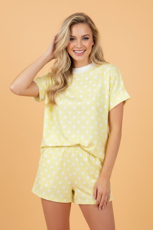 Polka Dot Colorblock Mock Neck & Shorts Set - Image 2