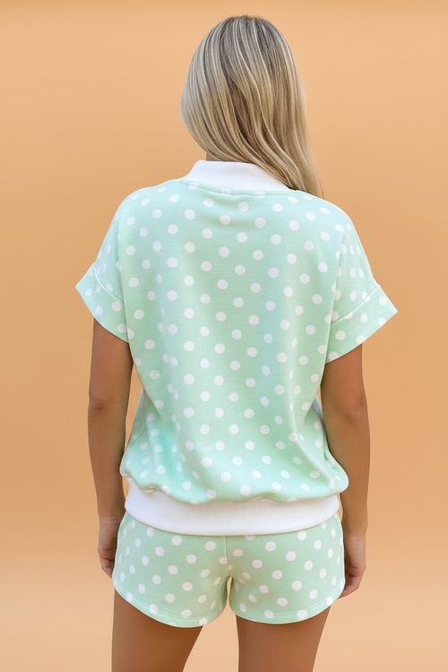 Polka Dot Colorblock Mock Neck & Shorts Set - Image 5