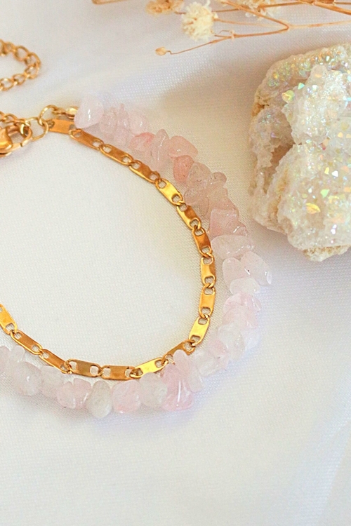 Rose Quartz & 24 Karats Double-Layered Bracelet - Image 2