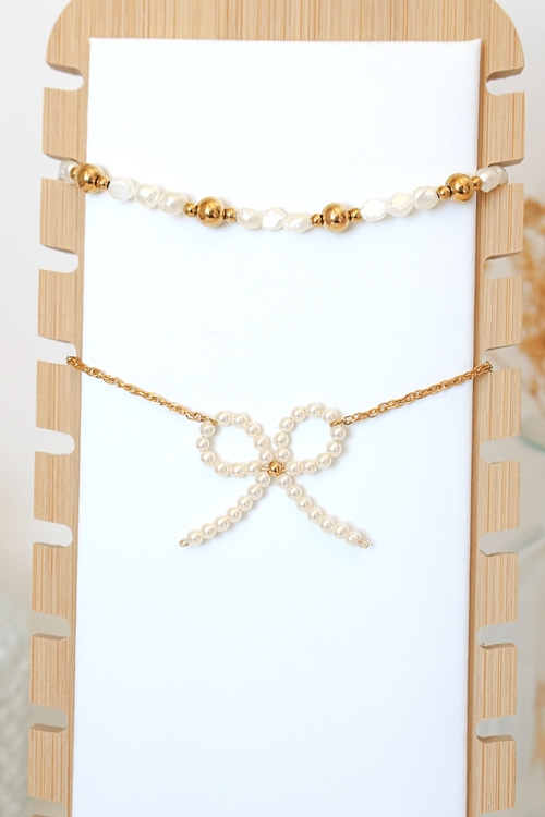 Miss Coquette | 24 Karats Pearls Bow Necklace - Image 2