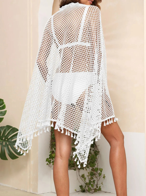 Tassel Openwork Open Front Cover-Up - Image 8