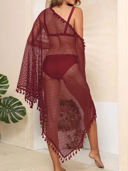 Tassel Openwork Open Front Cover-Up - Image 12