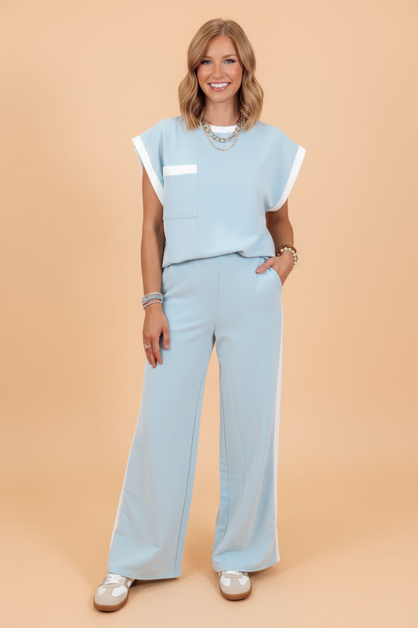 Contrast Trim Boxy Tank & Wide Leg Pants Set - Image 3
