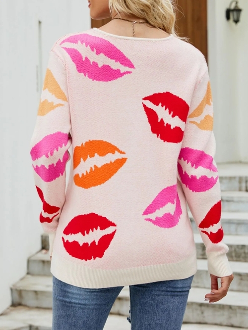 Colorful Lips V-Neck Sweater - Image 3