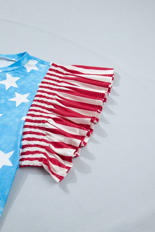Stars & Stripes Mineral Wash Ruffle Sleeve Top - Image 5
