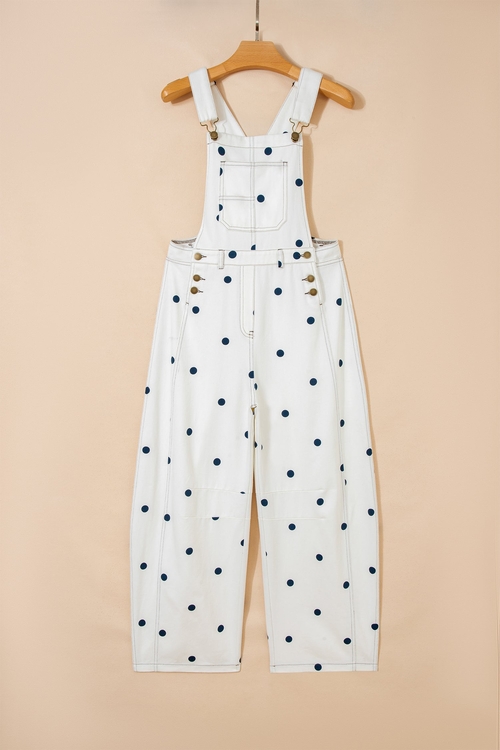 Polka Dot Denim Barrel Leg Overalls Jumpsuit - Image 3