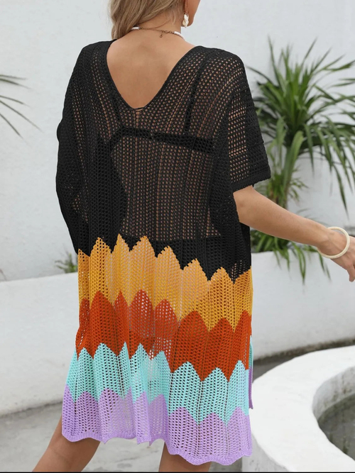 Openwork V-Neck Half Sleeve Cover-Up - Image 6