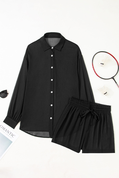 Sheer Shirt and Shorts Swim Cover-Up Set - Image 4