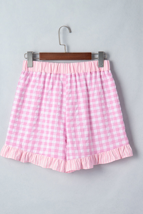 Gingham Ruffle Stripe Patchwork Lace Tie Shorts - Image 6