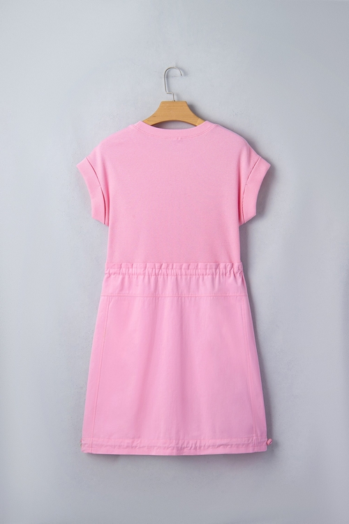 Solid Ribbed Knit Patchwork Drawstring Mini Dress - Image 5