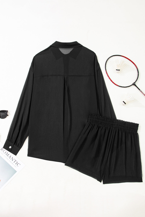 Sheer Shirt and Shorts Swim Cover-Up Set - Image 3