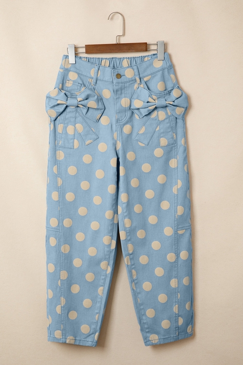 Polka Dot Denim Bow Pocket Barrel Leg Jeans - Image 3