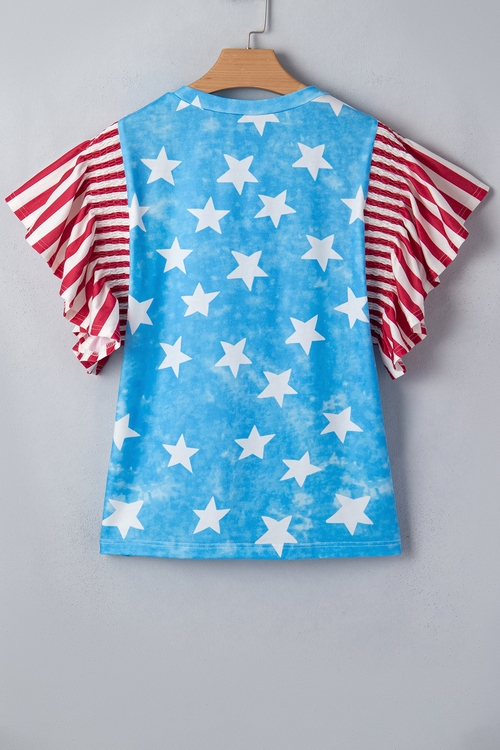 Stars & Stripes Mineral Wash Ruffle Sleeve Top - Image 3
