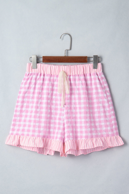 Gingham Ruffle Stripe Patchwork Lace Tie Shorts - Image 5