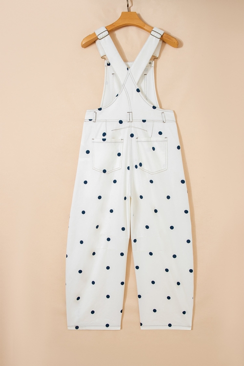 Polka Dot Denim Barrel Leg Overalls Jumpsuit - Image 4