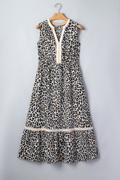 Leopard Colorblock Sleeveless Midi Dress - Image 2