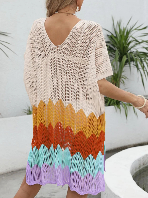 Openwork V-Neck Half Sleeve Cover-Up - Image 3