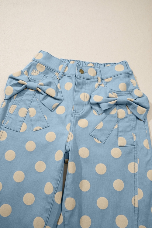 Polka Dot Denim Bow Pocket Barrel Leg Jeans - Image 5